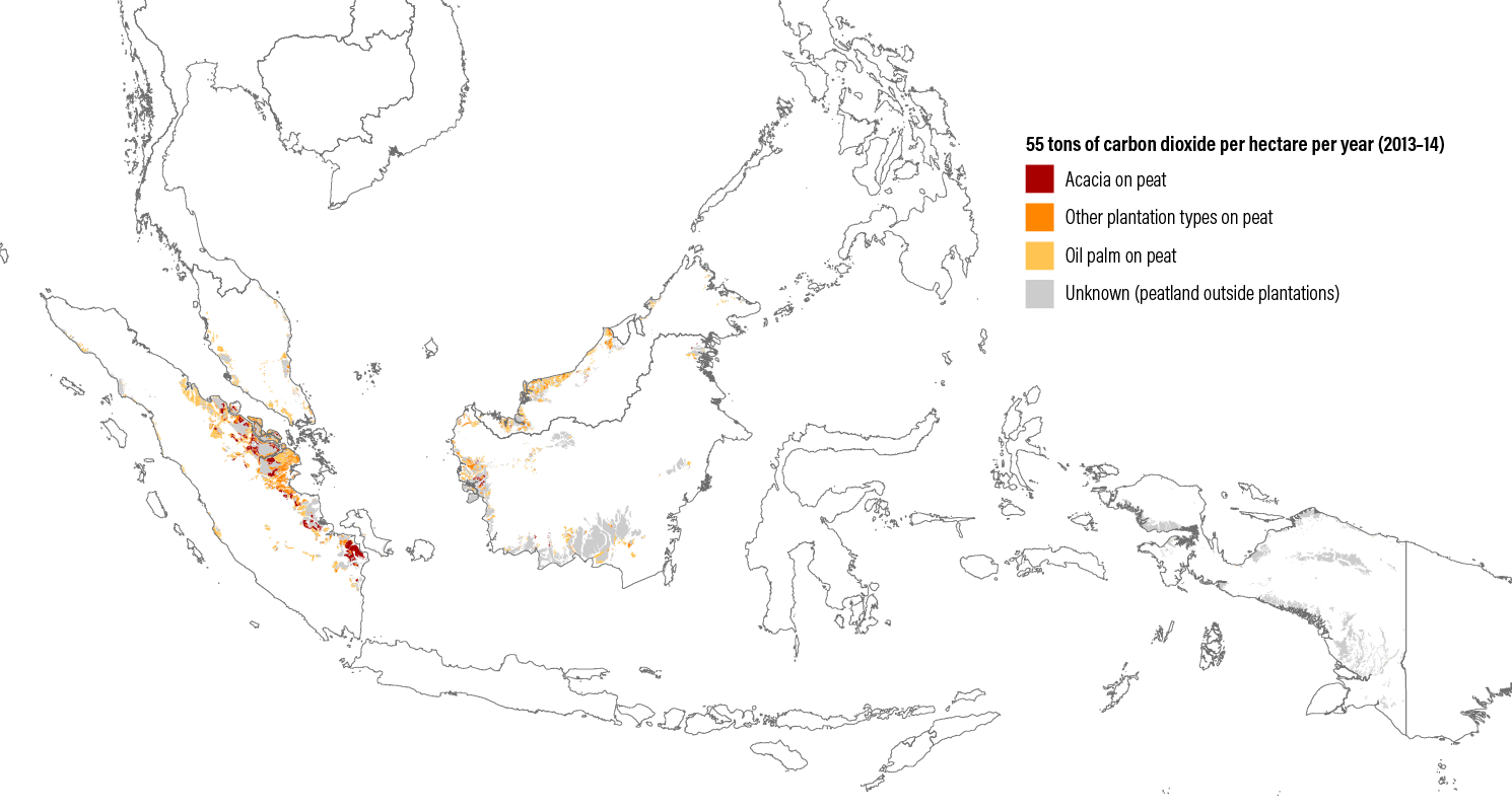 Figure 14 | Greenhouse gas emissions from drained peatlands are ongoing in Indonesia and Malaysia